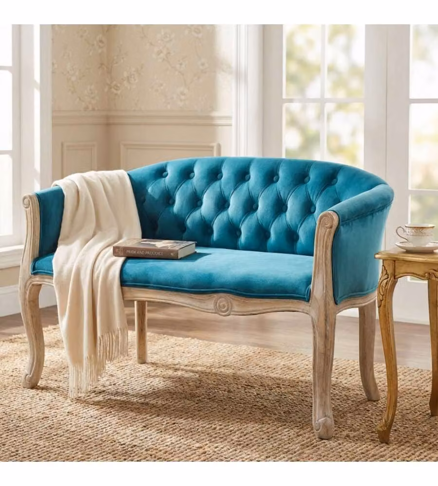Cosma Divano Coleman Blu Velluto e Legno 107x61x70 cm Soggiorno