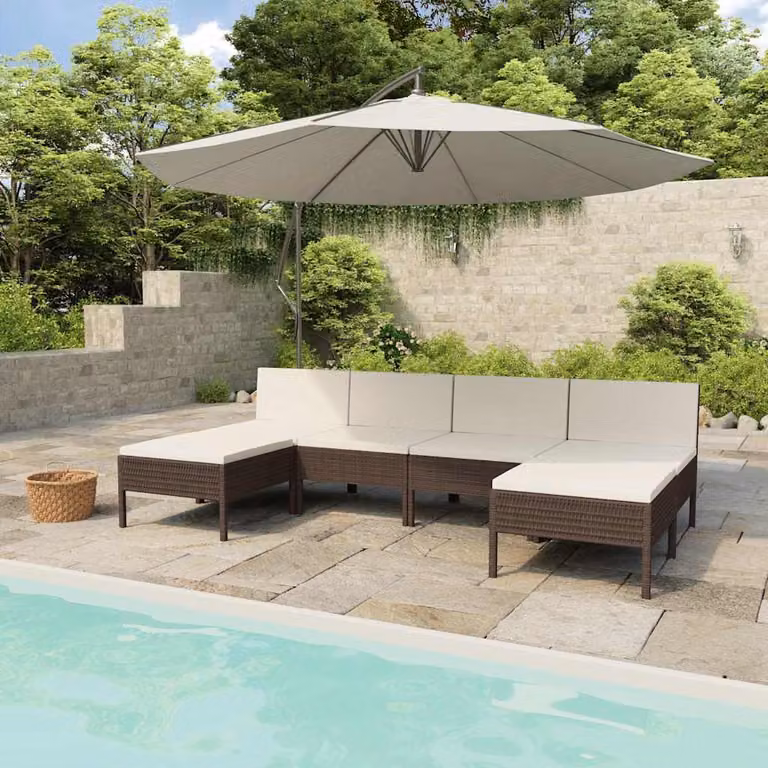 vidaXL Set Divani da Giardino 6 pz in Polyrattan Marrone con Cuscini e Struttura in Acciaio Verniciato a Polvere
