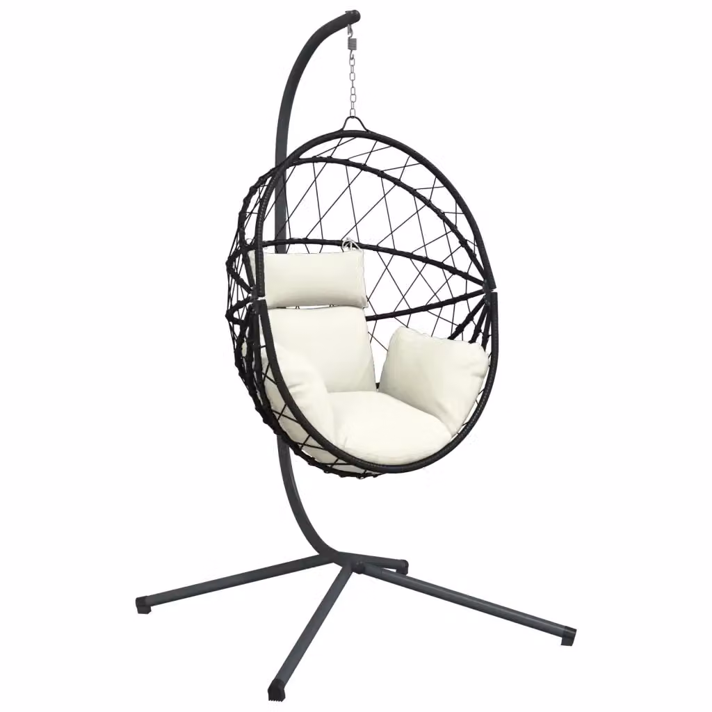 Sedia a uovo sospesa con supporto vidaXL in rattan e acciaio beige con cuscini inclusi – 2