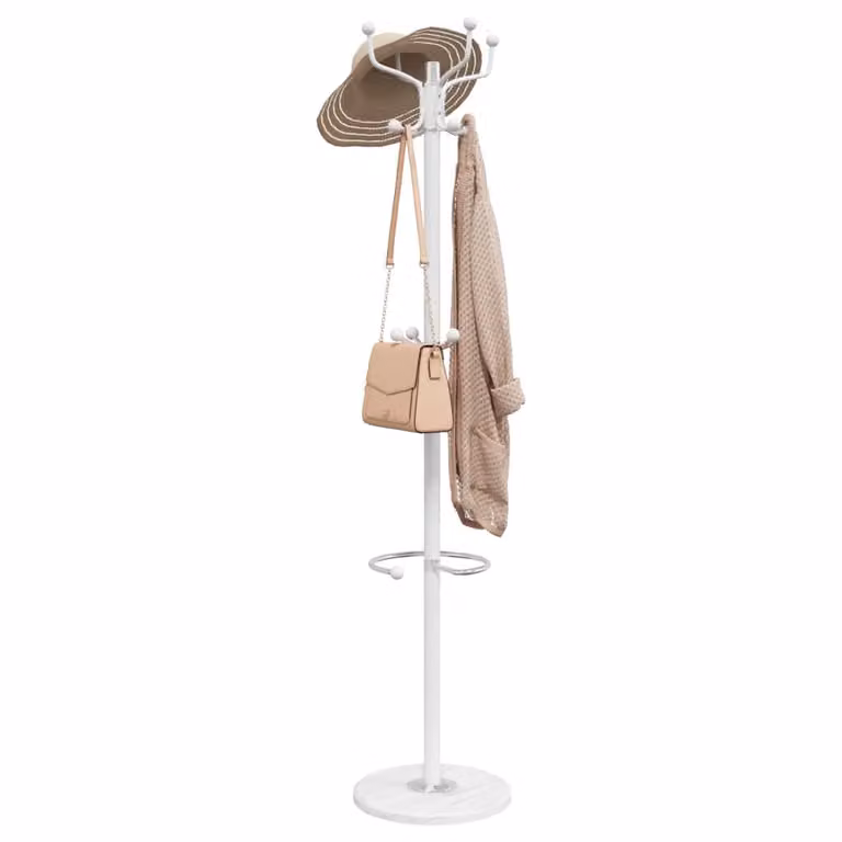 vidaXL Appendiabiti a Albero con Portaombrelli in Metallo e Pietra, Bianco Lucido, Altezza: 180 cm