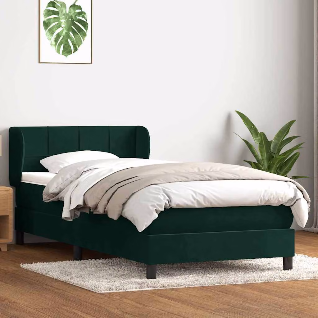 vidaXL Giroletto a Molle con Materasso Ibrido in Velluto Verde Scuro L/P/H: 83 x 223 x 88 cm