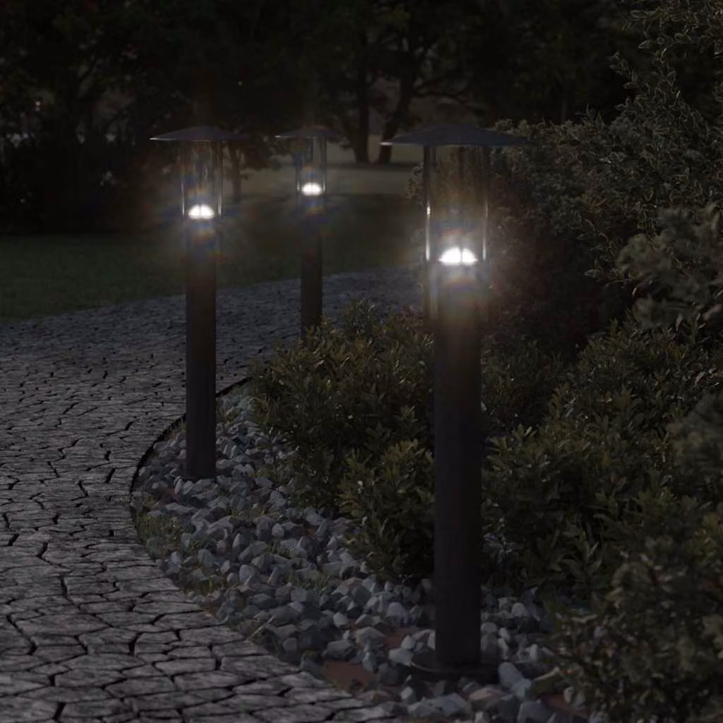 vidaXL Lampada da terra per esterni a pilastro nera in acciaio inox con vetro e plastica, Altezza: 60 cm