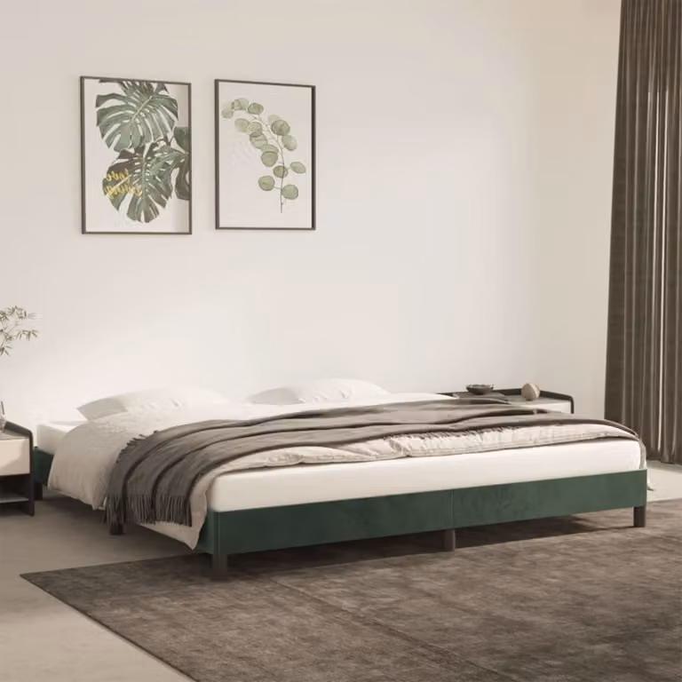 The Living Store Struttura letto in velluto verde scuro 200x200 cm