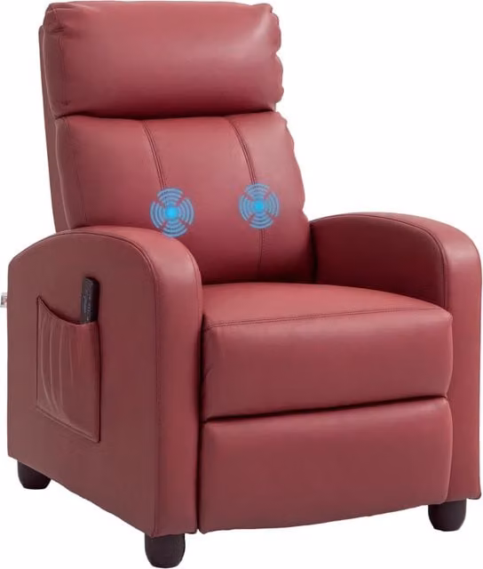 Poltrona Relax Massaggiante Reclinabile in Pelle PU Rosso, con Poggiapiedi, Telecomando e 8 Programmi per Casa e Soggiorno
