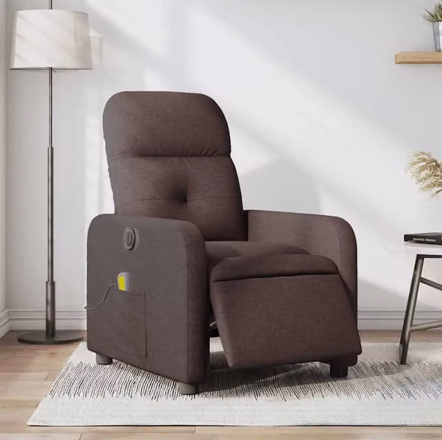 Divano Sedia-Poltrona Massaggio Reclinabile Elettrica Marrone Scuro Tessuto 608056