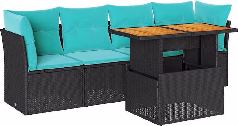 Set Divani da Giardino 5 pz con Cuscini in Polyrattan Nero