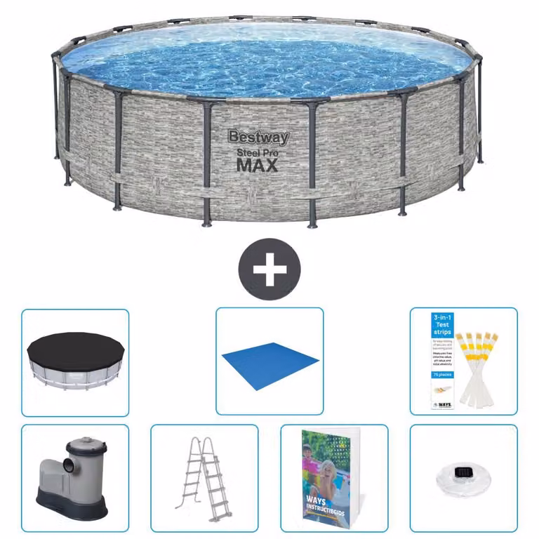 Piscina gonfiabile Bestway Steel Pro MAX, rotonda, 488x122 cm, composta da 6 parti, modello S596