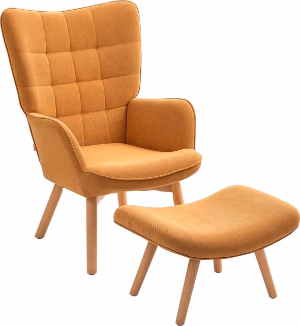 Poltrona Relax HOMCOM con Pouf e Braccioli in Legno, Design Moderno in Corda e Tessuto, Marrone e Arancione