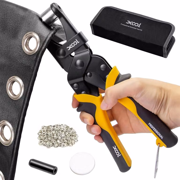Set di strumenti per occhielli, 200 pezzi, con occhielli in metallo da 10 mm, perforatrice e custodia per attrezzi