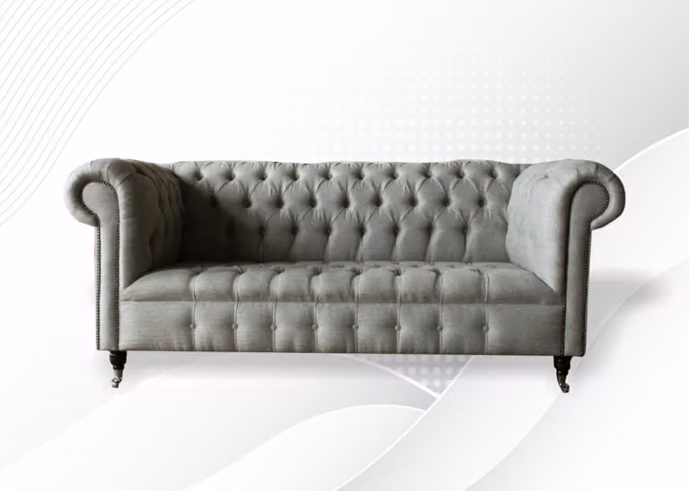 Gelbe Chesterfield Dreisitzer Sofa Couch Polster Wohnzimmer Möbel Stoff Textil