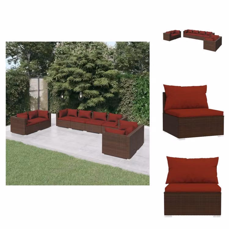 vidaXL set salotto da giardino 8 pezzi con cuscini in poly rattan marrone - Set di mobili da giardino