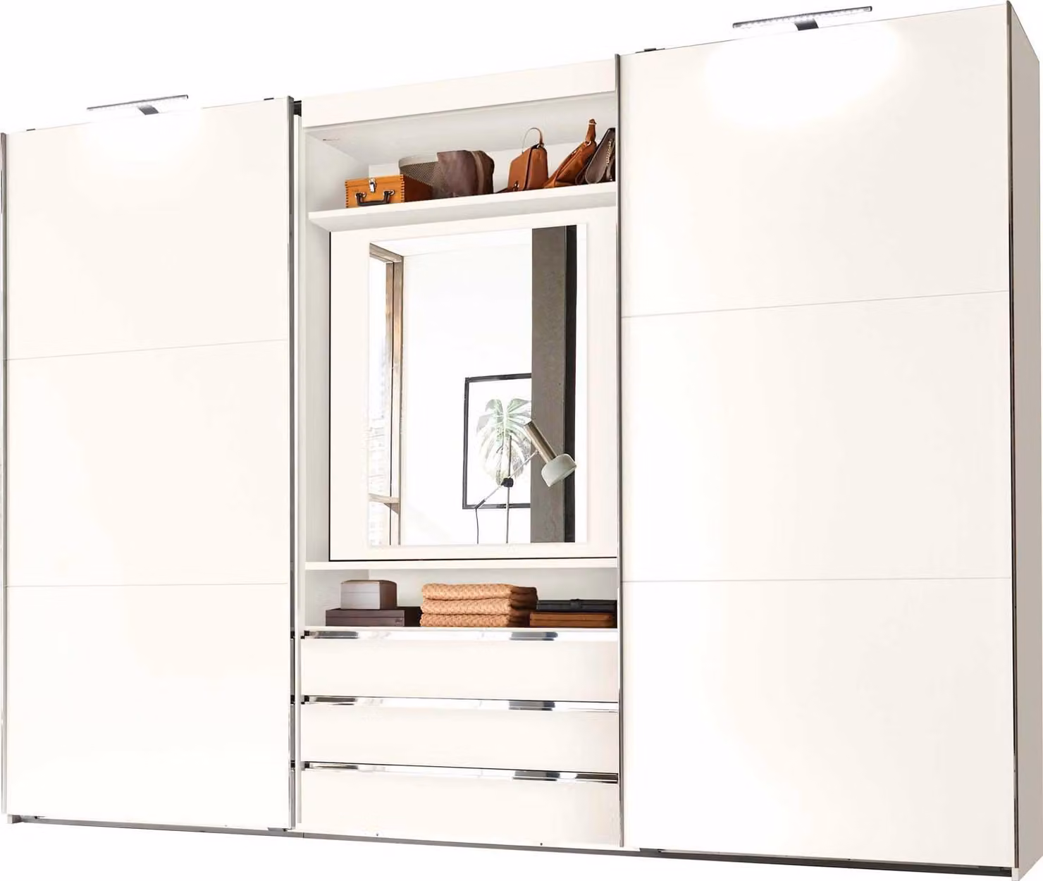 Armadio ad ante scorrevoli Magic Armadio 300x65x216cm bianco elemento specchio rotante
