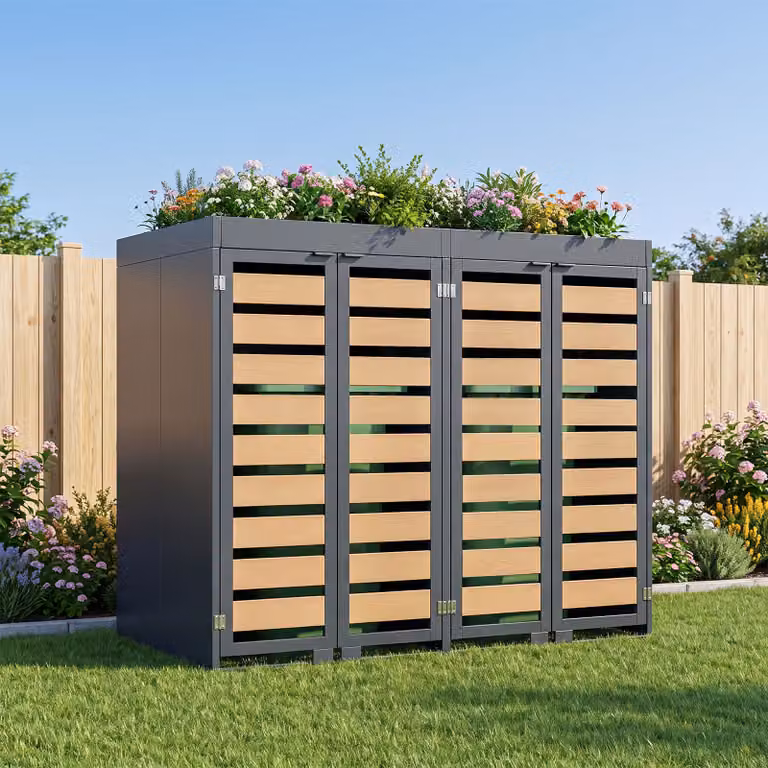 Copribidone Costway in metallo zincato per 2 bidoni da 240 l con 2 ante, colore nero o grigio