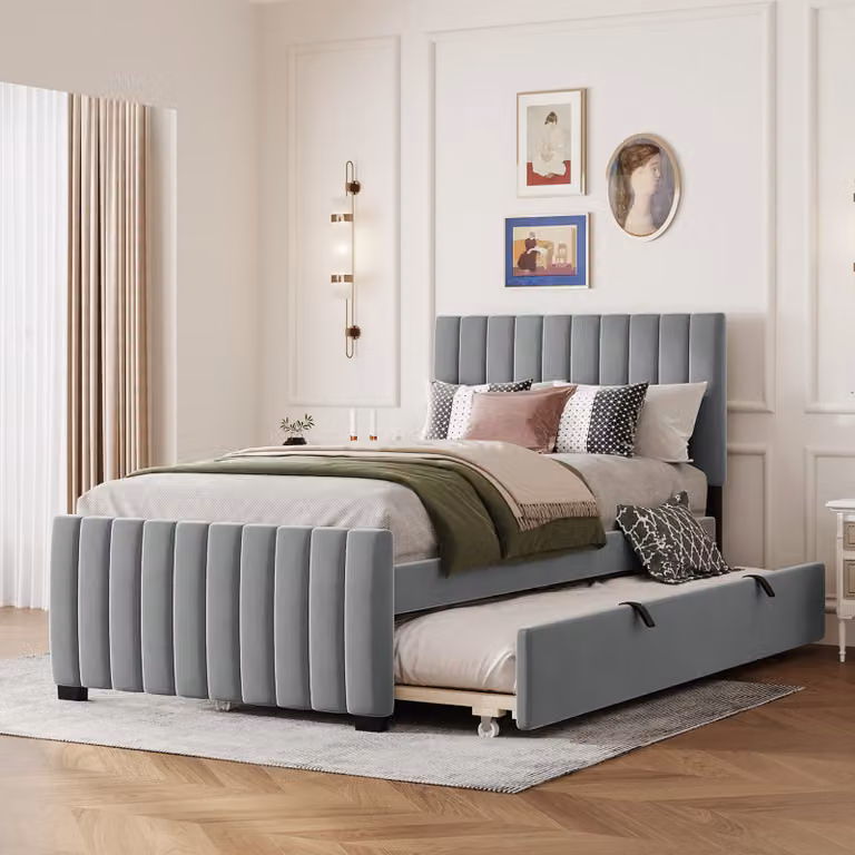 MODFU Letto imbottito 90 x 190 cm, Letto per bambini, Letto singolo, Morbido tessuto in velluto, Letto per ospiti, Senza materasso, Grigio