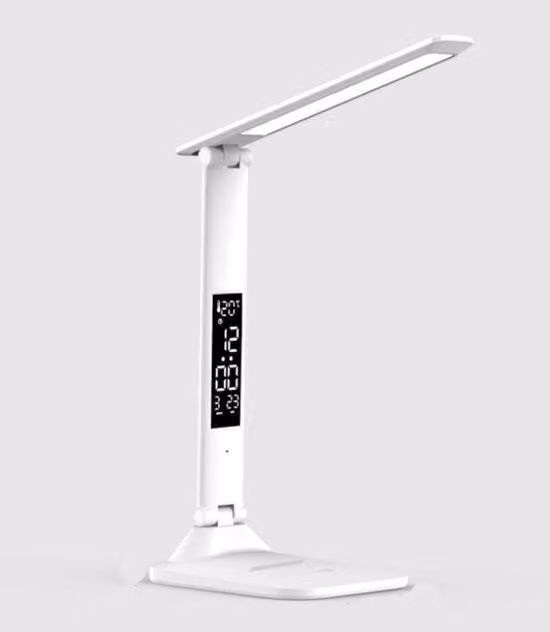 Lampada da ufficio a LED con touchscreen, funzione di ricarica USB, sveglia e luce da comodino regolabile.