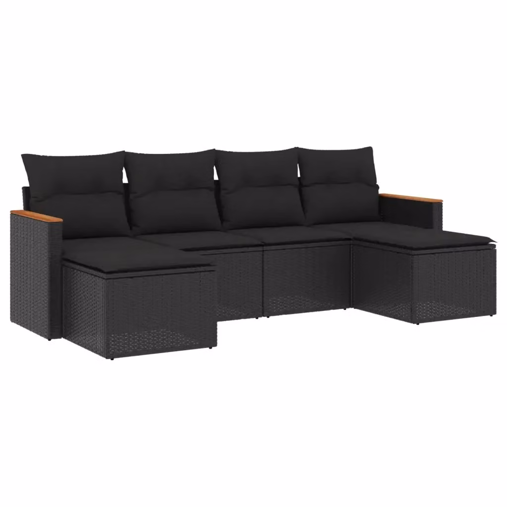 Set Divano da Giardino vidaXL 6 pz in Polyrattan Nero con Cuscini e Ottoman L-Shape – 2