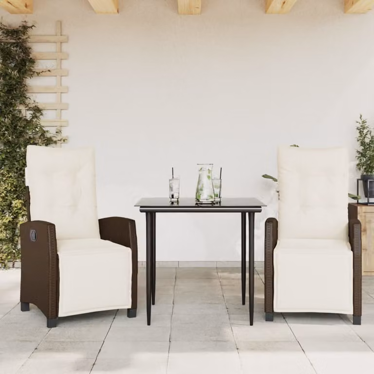 Maison Exclusive - Set da pranzo da giardino 3 pezzi con cuscini marroni in polyrattan