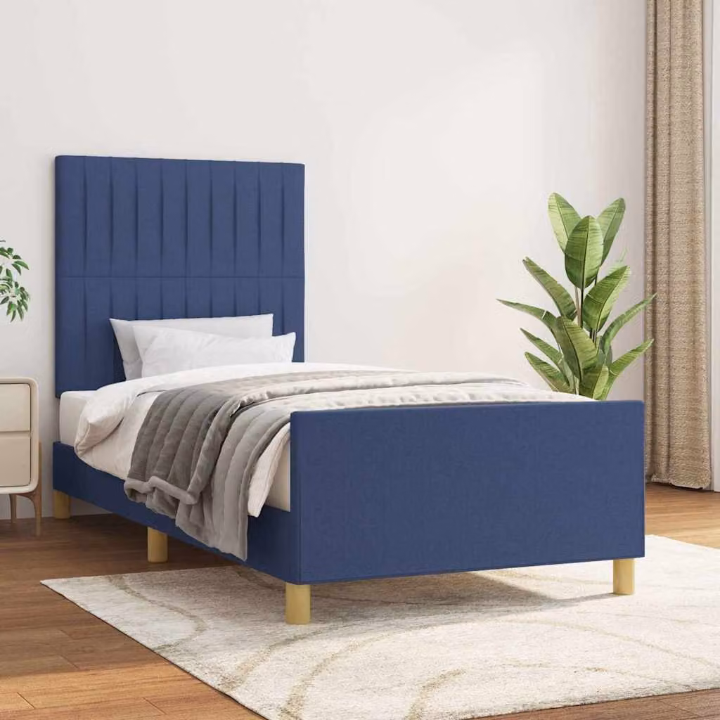 vidaXL Giroletto senza Materasso Blu in Tessuto con Struttura in Legno di Larice L/P/H: 80 x 200 x 128 cm