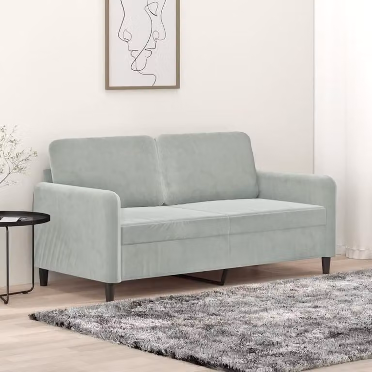 Divano a due posti – Divano a divano – Divano – Colore grigio chiaro – Rivestimento in velluto – Larghezza 140 cm