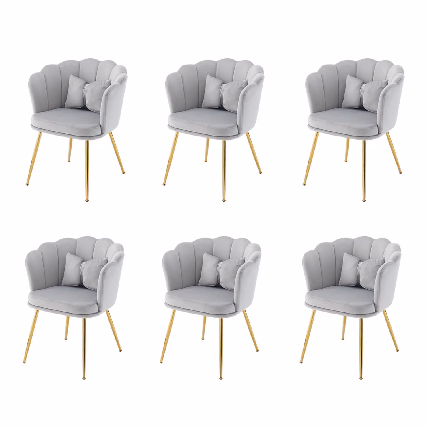 Sedia imbottita MERAX con cuscini decorativi a fiocco (6 pezzi), sedia da sala da pranzo sedia da soggiorno in velluto con schienale a petali e gambe in metallo dorato