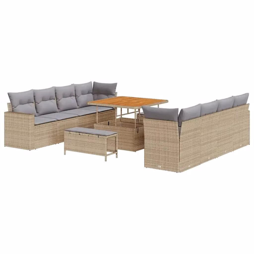 Set Divano da Giardino vidaXL 11 Pezzi a Forma di U in Polyrattan Beige con Cuscini e Tavolino – 2