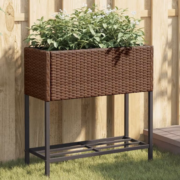 Set di 2 fioriere da giardino con ripiani vidaXL in polyrattan marrone, L 70 cm x P 28 cm x H 70 cm