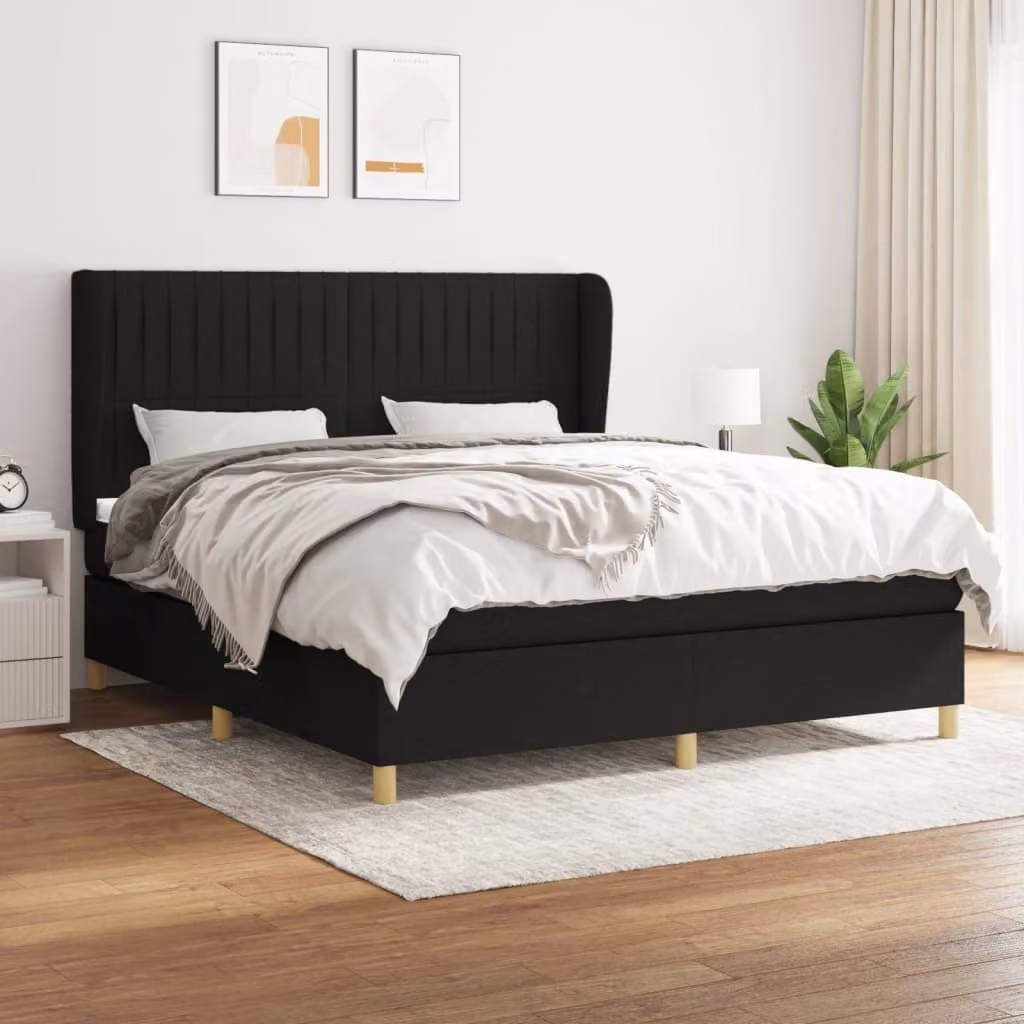 The Living Store Letto a molle con materasso nero 160x200 cm in tessuto
