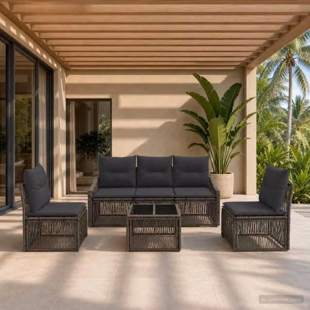 Set Divano da Giardino Moderno vidaXL in Polyrattan Grigio con Tavolino e Cuscini – 1
