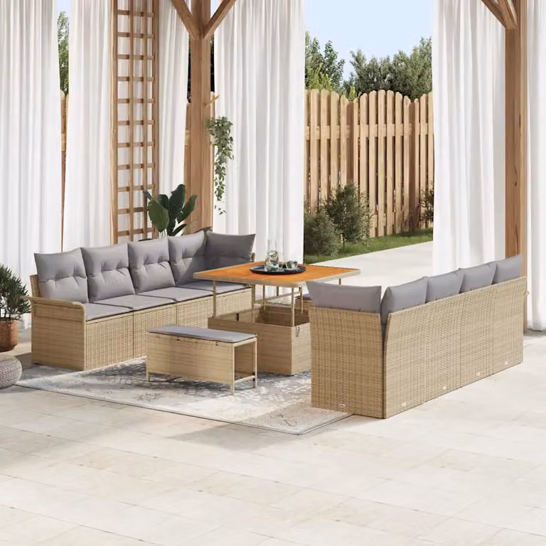 Set Divano da Giardino Moderno vidaXL a Forma a U con Cuscini Beige e Grigio