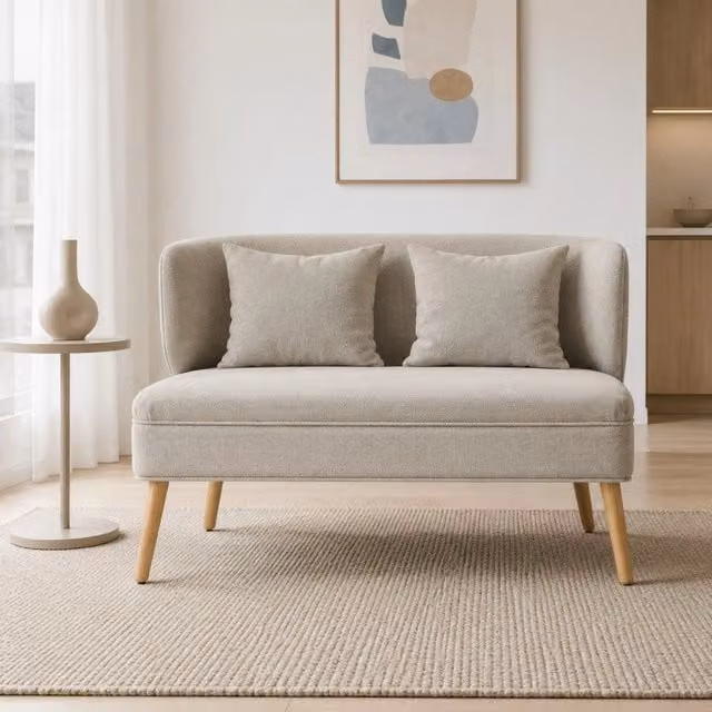 Divano 2 posti 117x65x78,5 cm beige – schienale avvolgente, tessuto ciniglia, gambe in legno