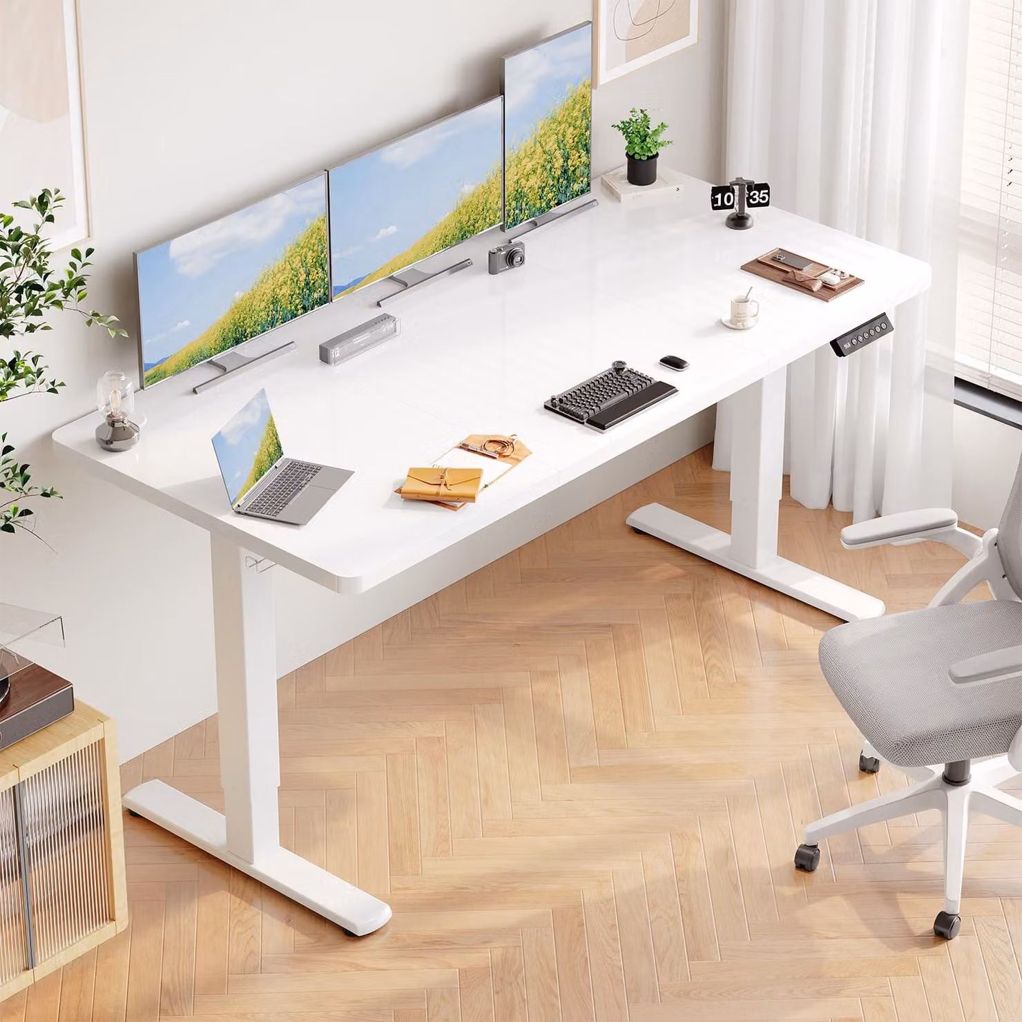 Scrivania regolabile in altezza, elettrica - 180x80 cm - Pannello in legno - Struttura in metallo - Adatta per l'ufficio e il lavoro da casa