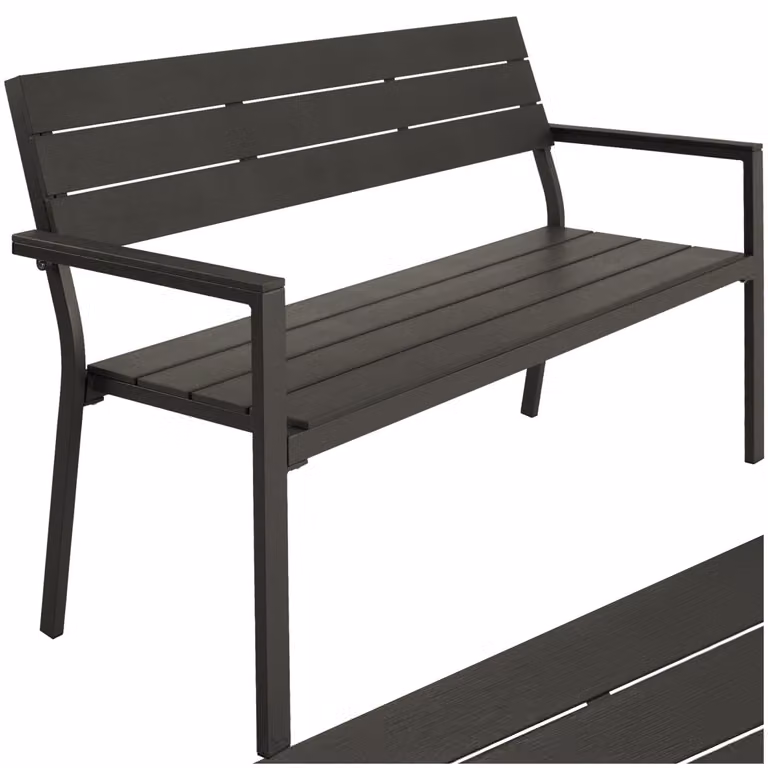 Panchina da giardino a 2 posti TecTake con telaio in alluminio e braccioli, grigio, L: 128 cm, P: 59 cm, H: 88 cm