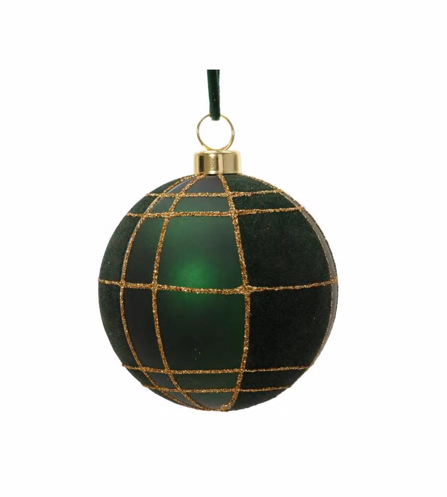 Decoris Pallina Natale Verde Abete Diam.8 cm Decorazione Velluto Oro