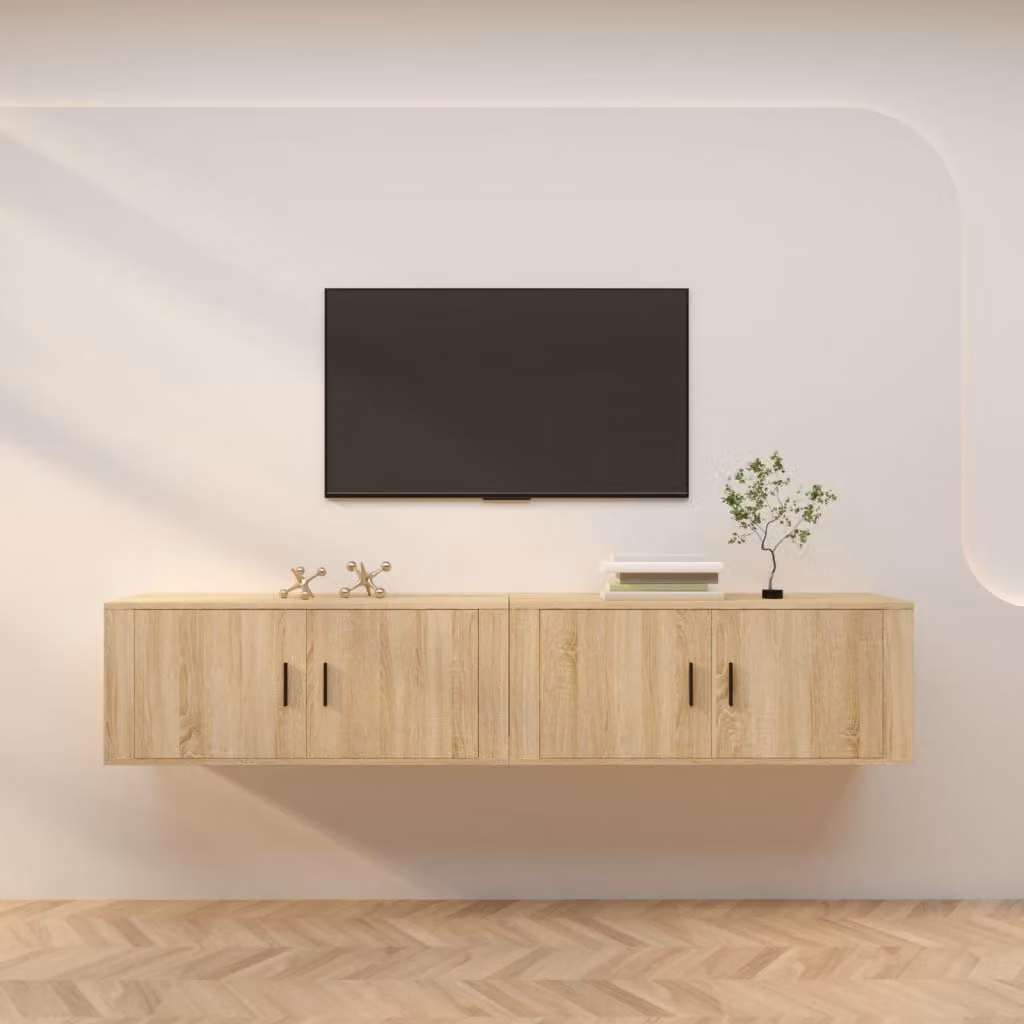 Set di 2 mobili porta TV da parete vidaXL in legno Rovere Sonoma, L 100 x P 40 x H 34,5 cm