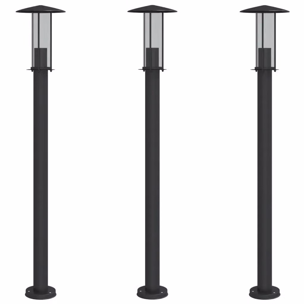 Set di 3 lampade da terra per esterni vidaXL in acciaio inox e plastica, colore nero, Altezza: 100 cm – 2