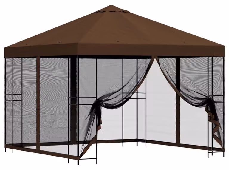 Gazebo da giardino con pareti laterali 3 x 3 m Marrone