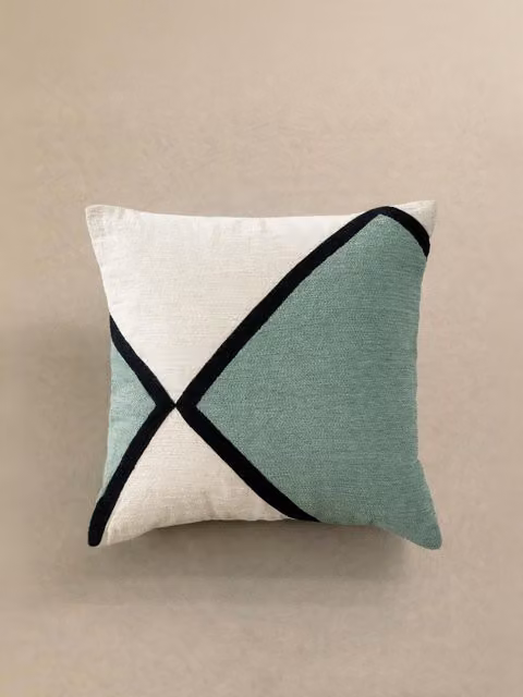 Cuscino Bite Kenay Home con rivestimento in cotone lavabile, L 45 x P 45 cm, Verde, Nero e Bianco
