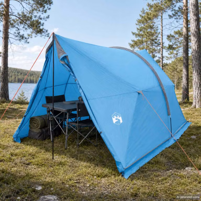 vidaXL Tenda a baldacchino impermeabile in blu con struttura in acciaio e poliestere L/P/H: 344 x 282 x 204 x 24 cm