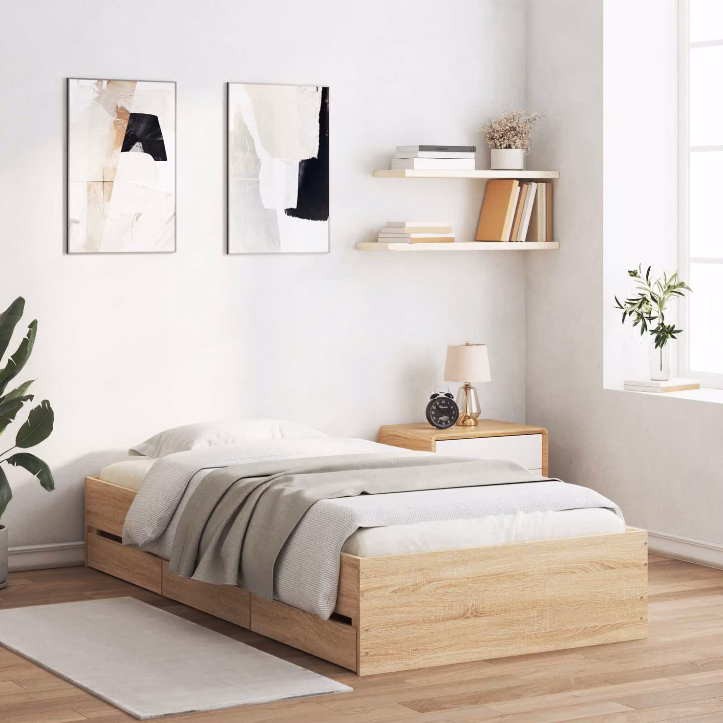 vidaXL Letto moderno con contenitore in legno ingegnerizzato Rovere Sonoma, colore marrone