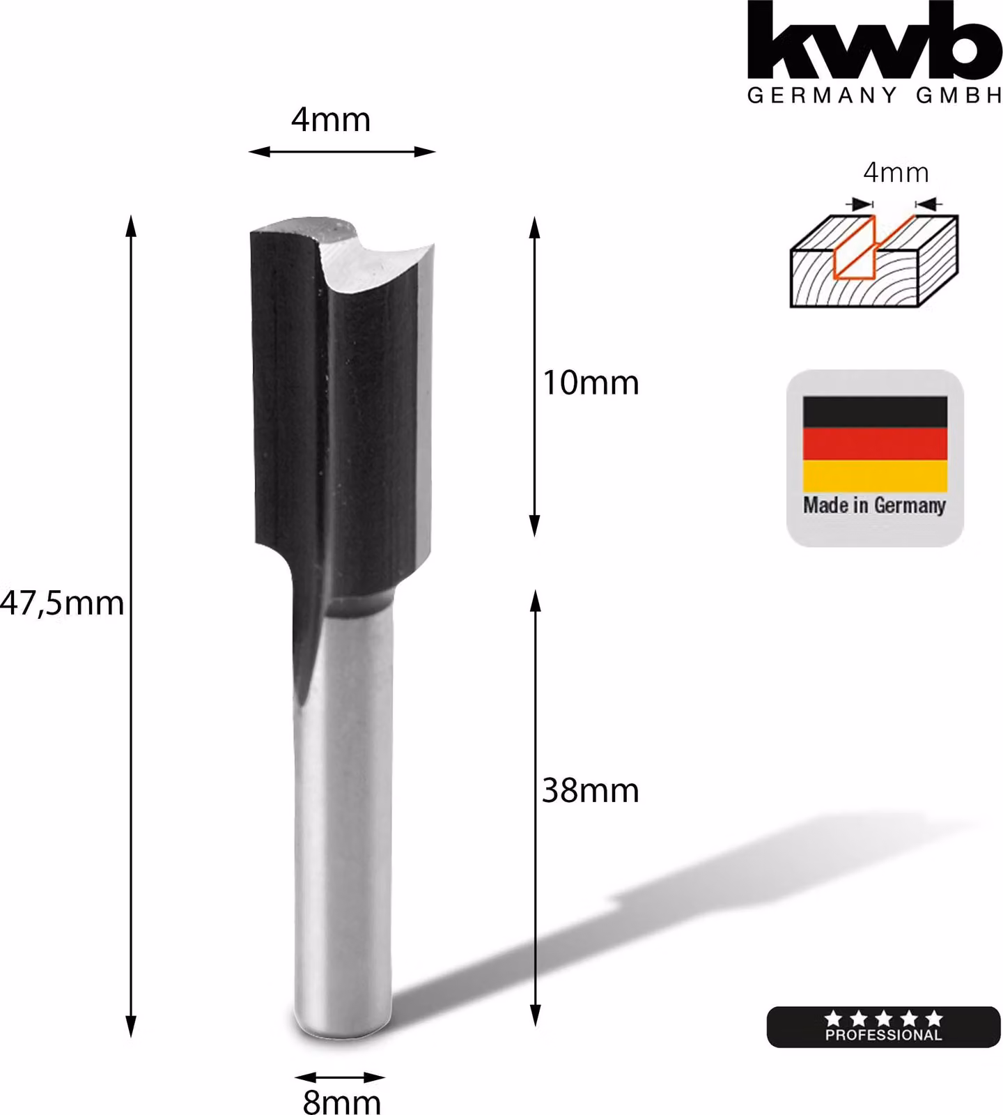 KWB Hss, fresa a dito 4 mm Cass,