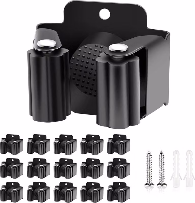 Set di 15 pezzi, supporto a parete per scope, porta attrezzi da giardino, porta scope incl. materiale di montaggio per cucina, casa, bagno, garage, giardino