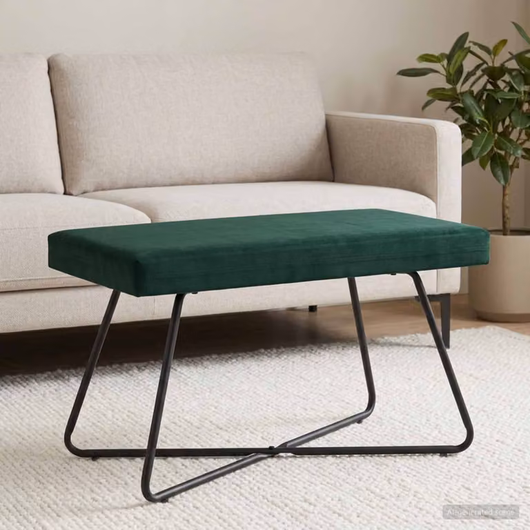 Panchina moderna vidaXL in velluto verde scuro con struttura in metallo e MDF, L 80 x P 40 x H 45 cm