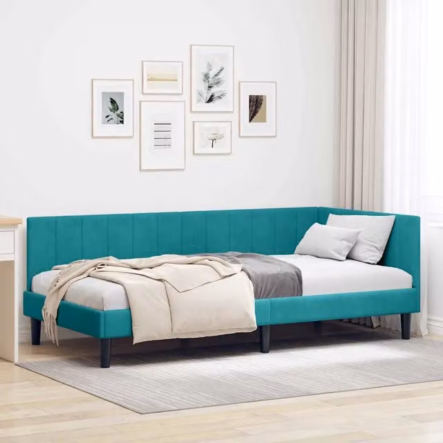 Letto ad angolo vidaXL in velluto turchese L 100 x P 200 cm
