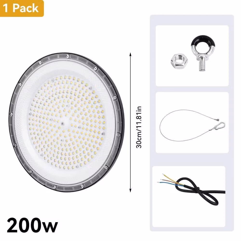 Lampada industriale a LED - Lampada da soffitto a forma di UFO - 200 W - 1 unità - 85–265 V - Luce bianca fredda - Alluminio - Adatta per interni/esterni