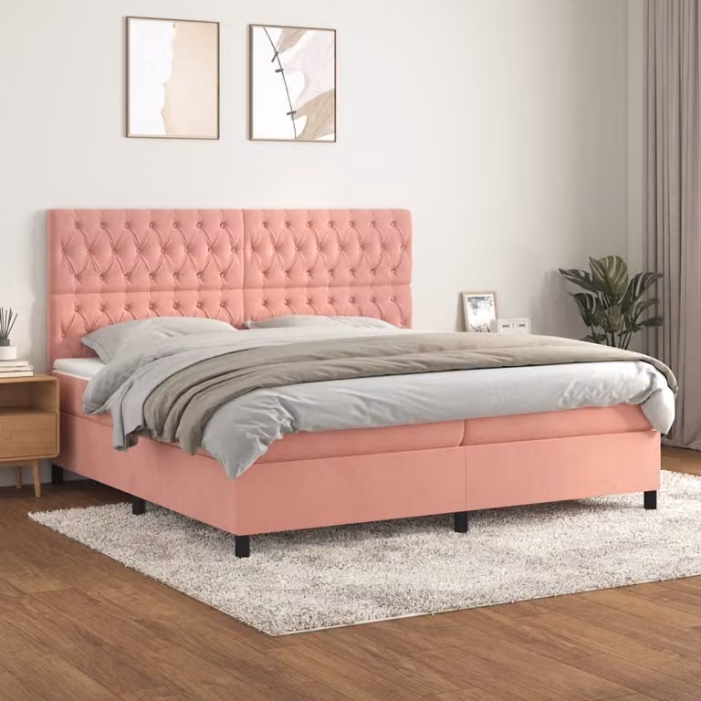 Maison Exclusive - Giroletto a Molle con Materasso Rosa 200x200 cm in Velluto