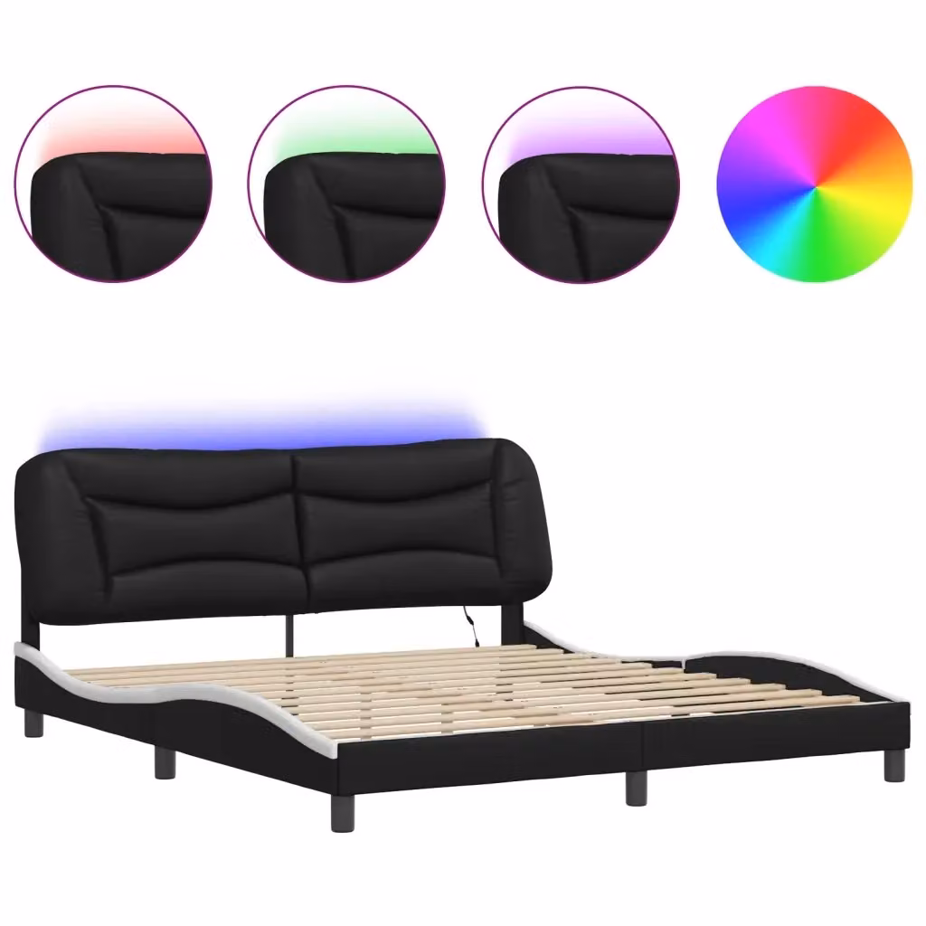 vidaXL Giroletto Hvar con LED e porta USB senza materasso, Nero e Bianco, L: 180 cm, P: 200 cm – 2