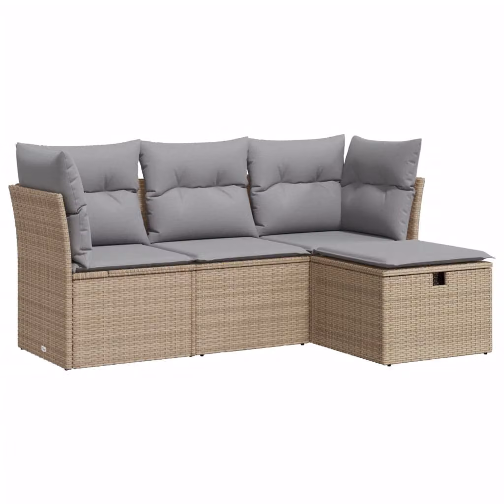 Set Divano da Giardino 4 pz con Cuscini Beige in Polyrattan