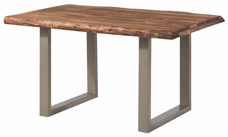 MASSIVMOEBEL24 | FREEFORM 5 Tavolo da pranzo in legno di sheesham - verniciato grigio / gambe in ferro U argento matt 140x90