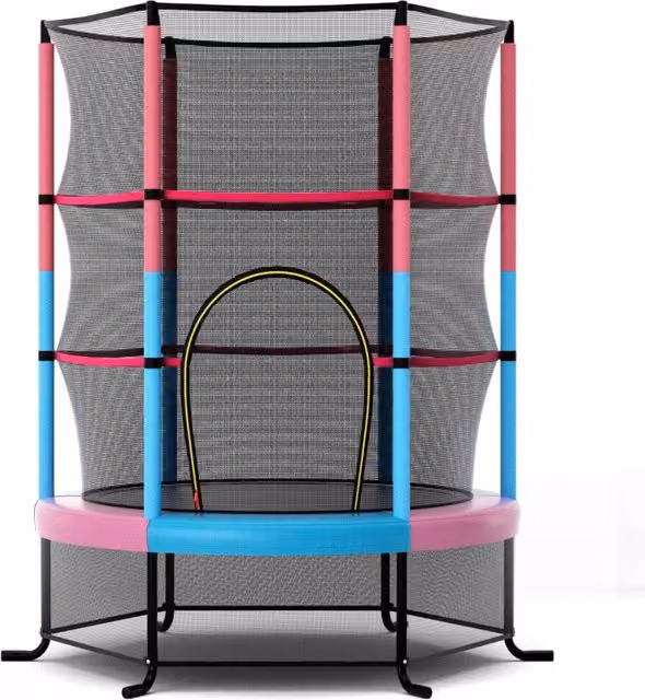 Tappeto elastico per bambini con rete di sicurezza, Tappeto elastico con struttura in acciaio resistente Rosa