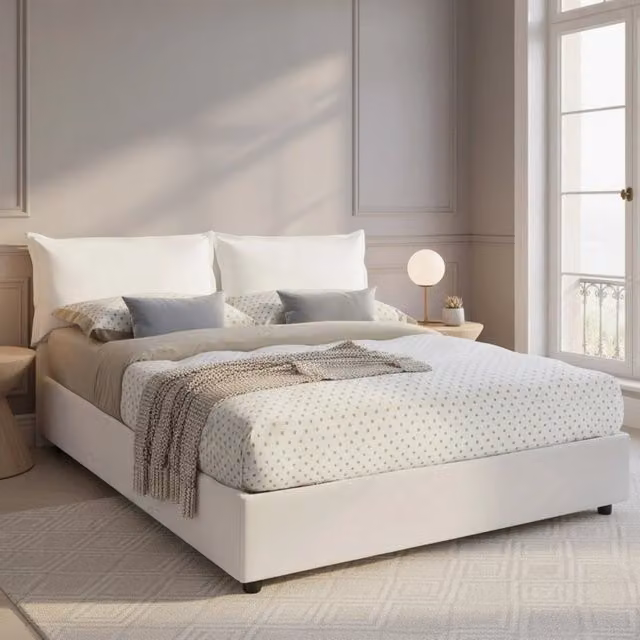 Letto Matrimoniale Acrab, Letto Matrimoniale Contenitore Made in Italy, Bianco